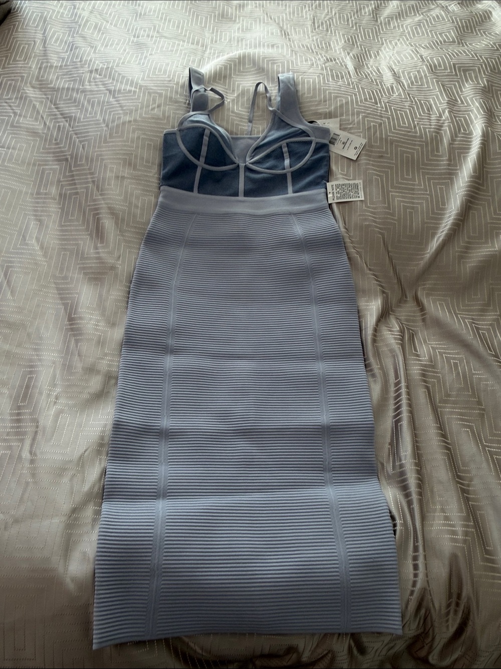 Herve Leger Powder Blue Sculpted Midi Bandage Dress